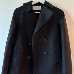 Harris wharf London, black pea coat